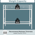 Twin Over Twin Metal Bunk Bed,Metal Structure Bedframe With Safety Guardrails And 2 Ladders,Convertible Bunkbeds,No Spring Box Required And Space Saving Design,White Box Spring Not Required Twin