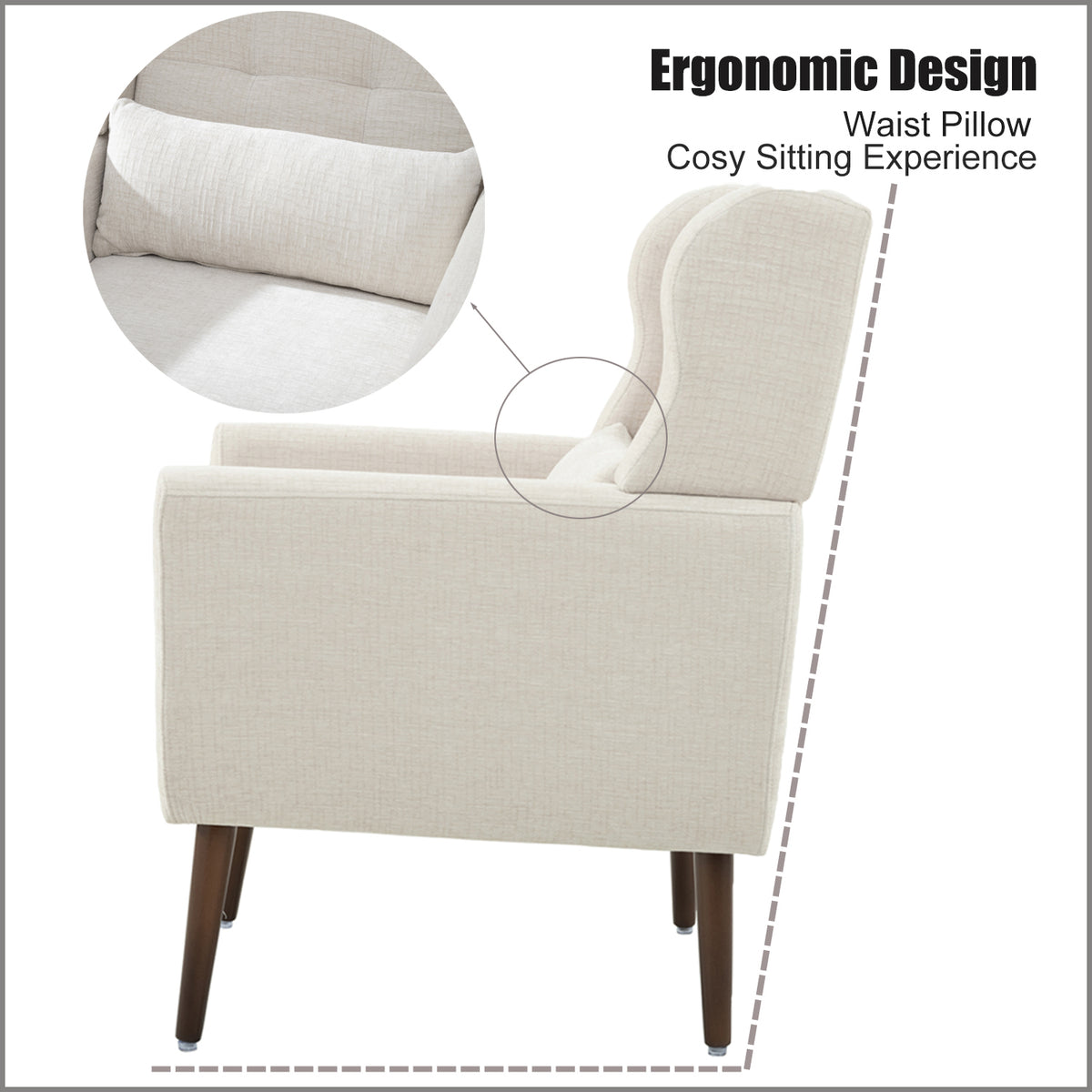 Modern Accent Chair Upholstered Foam Filled Living Room Chairs Comfy Reading Chair Mid Century Modern Chair With Chenille Fabric Lounge Arm Chairs Armchair For Living Room Bedroom Beige Beige Light Brown Primary Living Space Modern Rubberwood Foam
