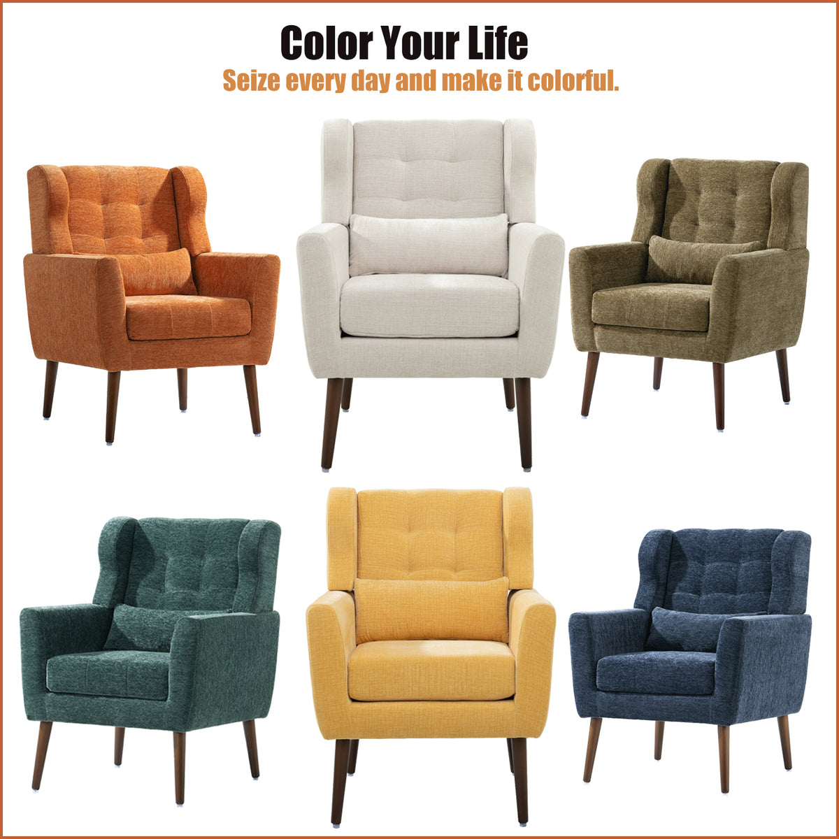 Modern Accent Chair Upholstered Foam Filled Living Room Chairs Comfy Reading Chair Mid Century Modern Chair With Chenille Fabric Lounge Arm Chairs Armchair For Living Room Bedroom Beige Beige Light Brown Primary Living Space Modern Rubberwood Foam