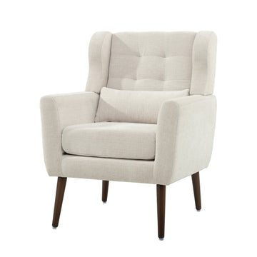Modern Accent Chair Upholstered Foam Filled Living Room Chairs Comfy Reading Chair Mid Century Modern Chair With Chenille Fabric Lounge Arm Chairs Armchair For Living Room Bedroom Beige Beige Light Brown Primary Living Space Modern Rubberwood Foam