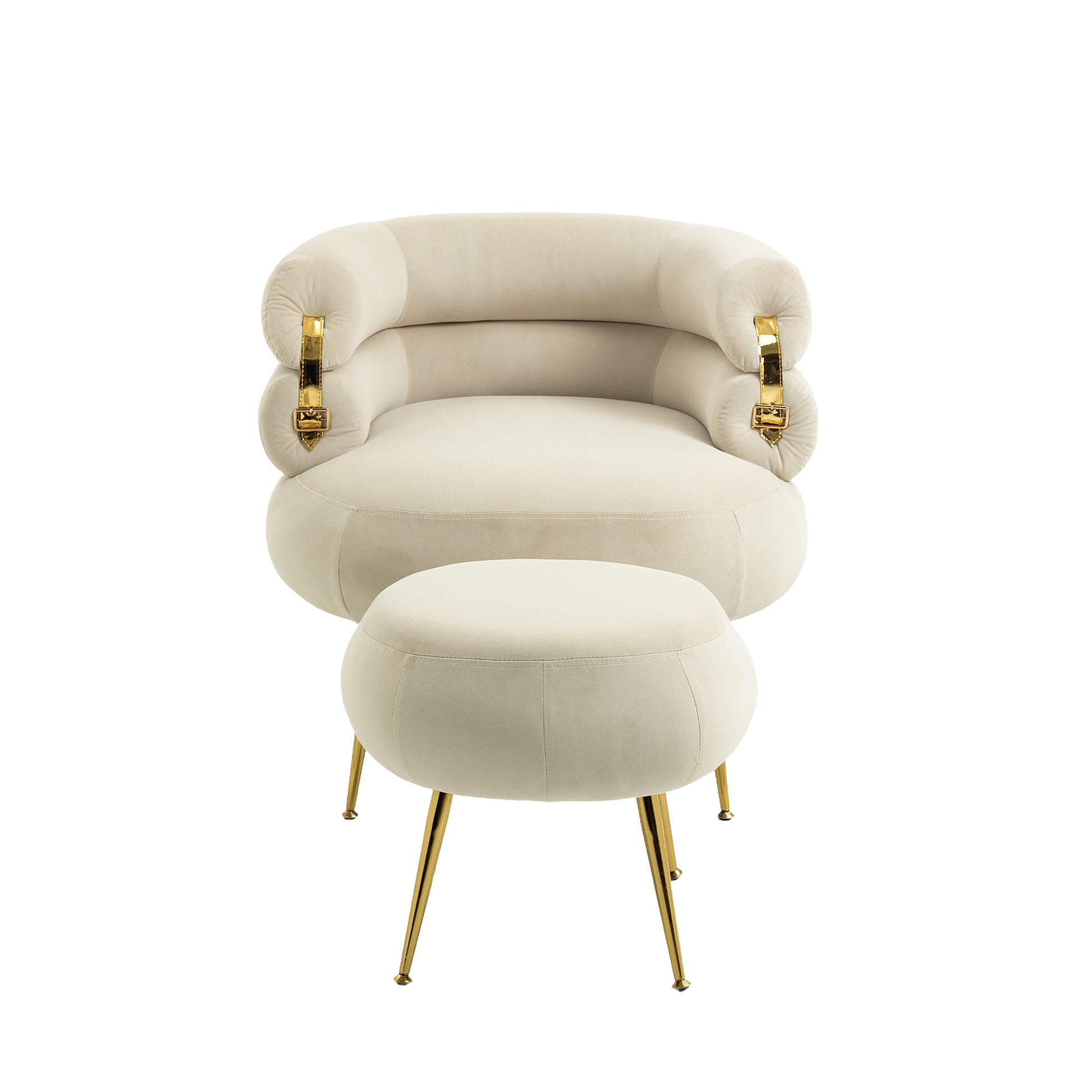 Coolmore Upholstered Velvet Barrel Accent Chair With Ottoman,Accent Comfy Lounge Arm Chair And Folding Footrest Stool Set,Single Sofa Armchair With Lounge Seat For Bedroom,Office Beige Beige Foam Velvet