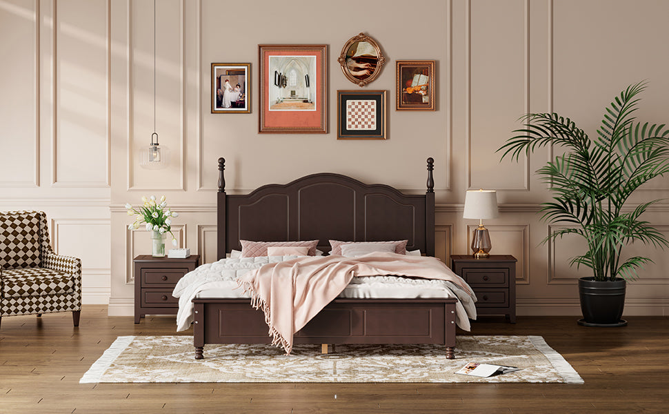 Queen Size Wood Platform Bed Frame,Retro Style Platform Bed With Wooden Slat Support,Dark Walnut Walnut Wood