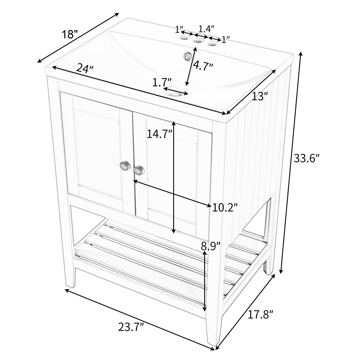 Video 24" Brown Modern Sleek Bathroom Vanity Elegant Ceramic Sink With Solid Wood Frame Open Style Shelf Old Sku: Jl000004Aad Brown Solid Wood Mdf