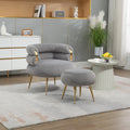Coolmore Upholstered Velvet Barrel Accent Chair With Ottoman,Accent Comfy Lounge Arm Chair And Folding Footrest Stool Set,Single Sofa Armchair With Lounge Seat For Bedroom,Office Gray Gray Foam Velvet