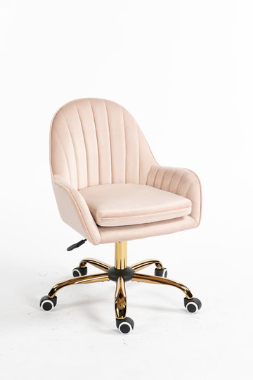 Velvet Home Office Chair With Wheels, Cute Chair With Side Arms And Gold Metal Base For Living Room, Bedroom,And Vanity Room,Bling Desk Nail Desk For Women,Adjustable Height,Pink Pink Velvet