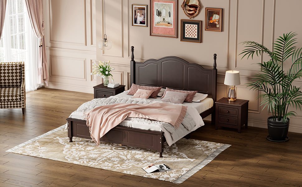 Queen Size Wood Platform Bed Frame,Retro Style Platform Bed With Wooden Slat Support,Dark Walnut Walnut Wood