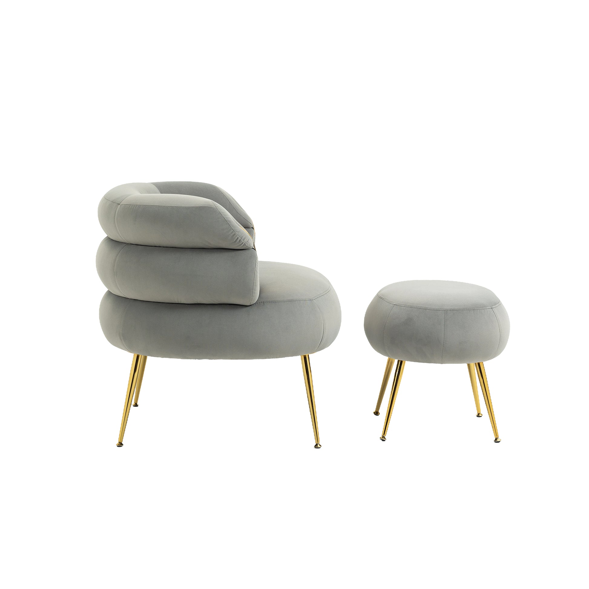 Coolmore Upholstered Velvet Barrel Accent Chair With Ottoman,Accent Comfy Lounge Arm Chair And Folding Footrest Stool Set,Single Sofa Armchair With Lounge Seat For Bedroom,Office Gray Gray Foam Velvet