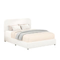 Liv Patented 2 Drawers Storage Bed Queen Size Ivory Boucle Upholstered Platform Bed, Curved Stitched Tufted Headboard, Wooden Slat Mattress Support, No Box Spring Needed Box Spring Not Required