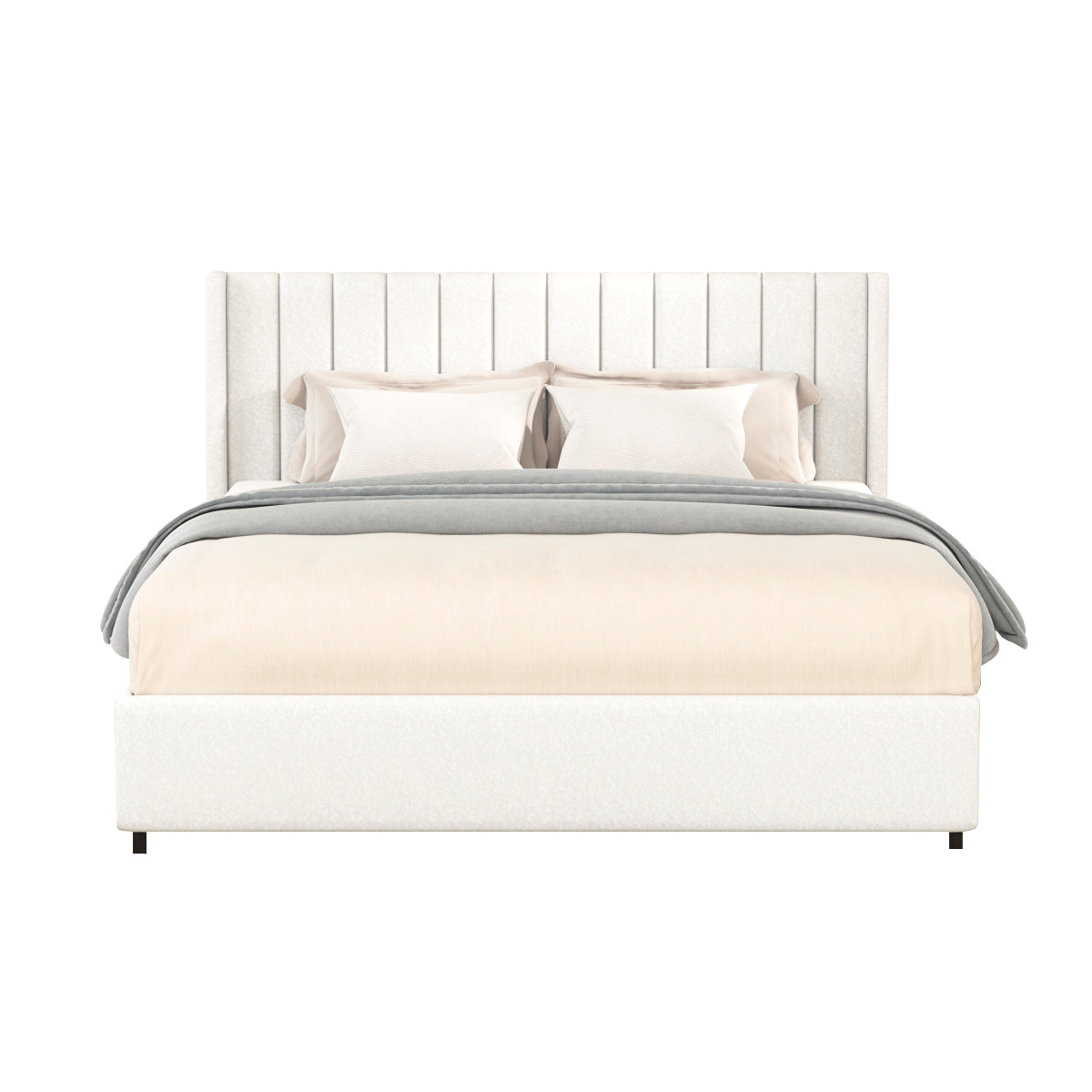 Anda Patented 2 Drawers Storage Bed Queen Size Ivory Boucle Upholstered Platform Bed, Tufted Headboard, Wooden Slat Mattress Support, No Box Spring Needed Box Spring Not Required Queen Ivory Metal Bedroom Classic,Contemporary,Luxury,Modern,Transitional