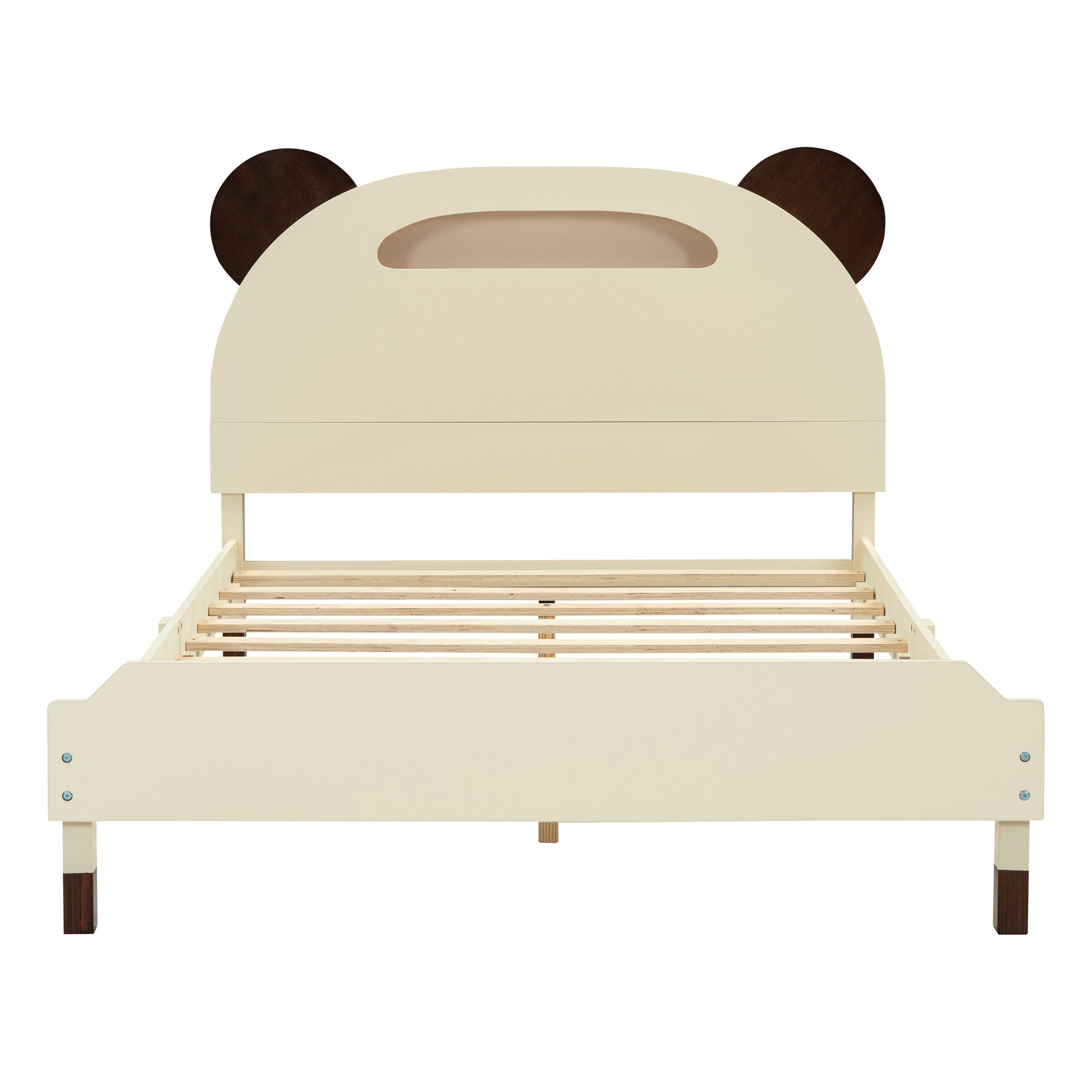 3 Pieces Bedroom Sets Full Size Bear Shape Platform Bed With Nightstand And Storage Dresser,Cream Walnut Cream Wood