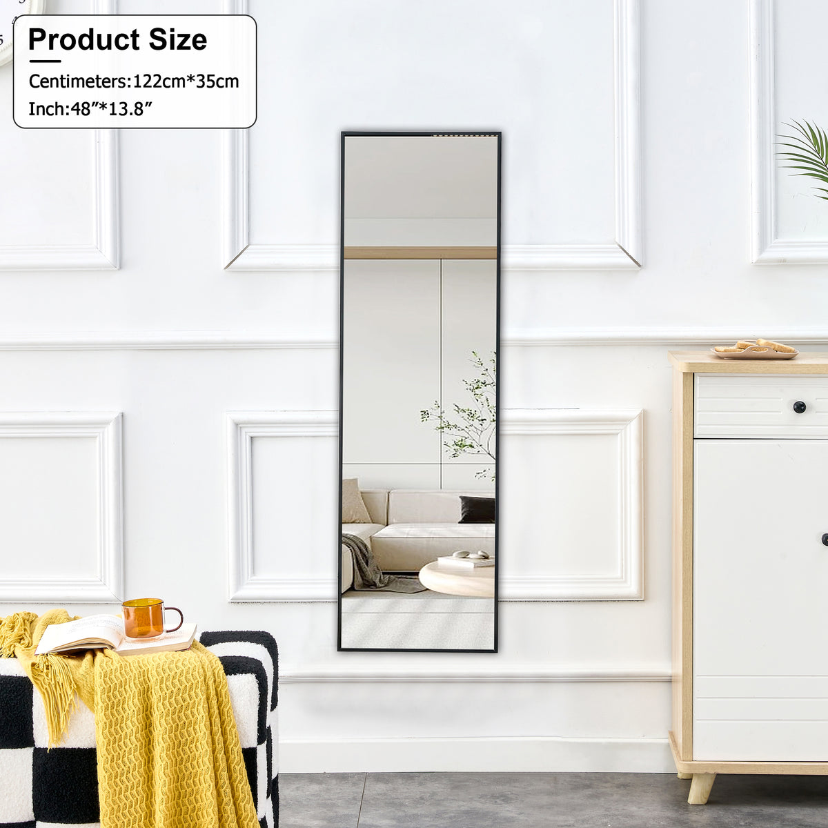 Full Length Mirror Aluminium Alloy Metal Frame Wall Mounted Full Body Mirror ,Bathroom Vanity Mirror, Bedroom Home Porch, Decorative Mirror, Clothing Store Black 48"*13.8"W115158169 Black Glass