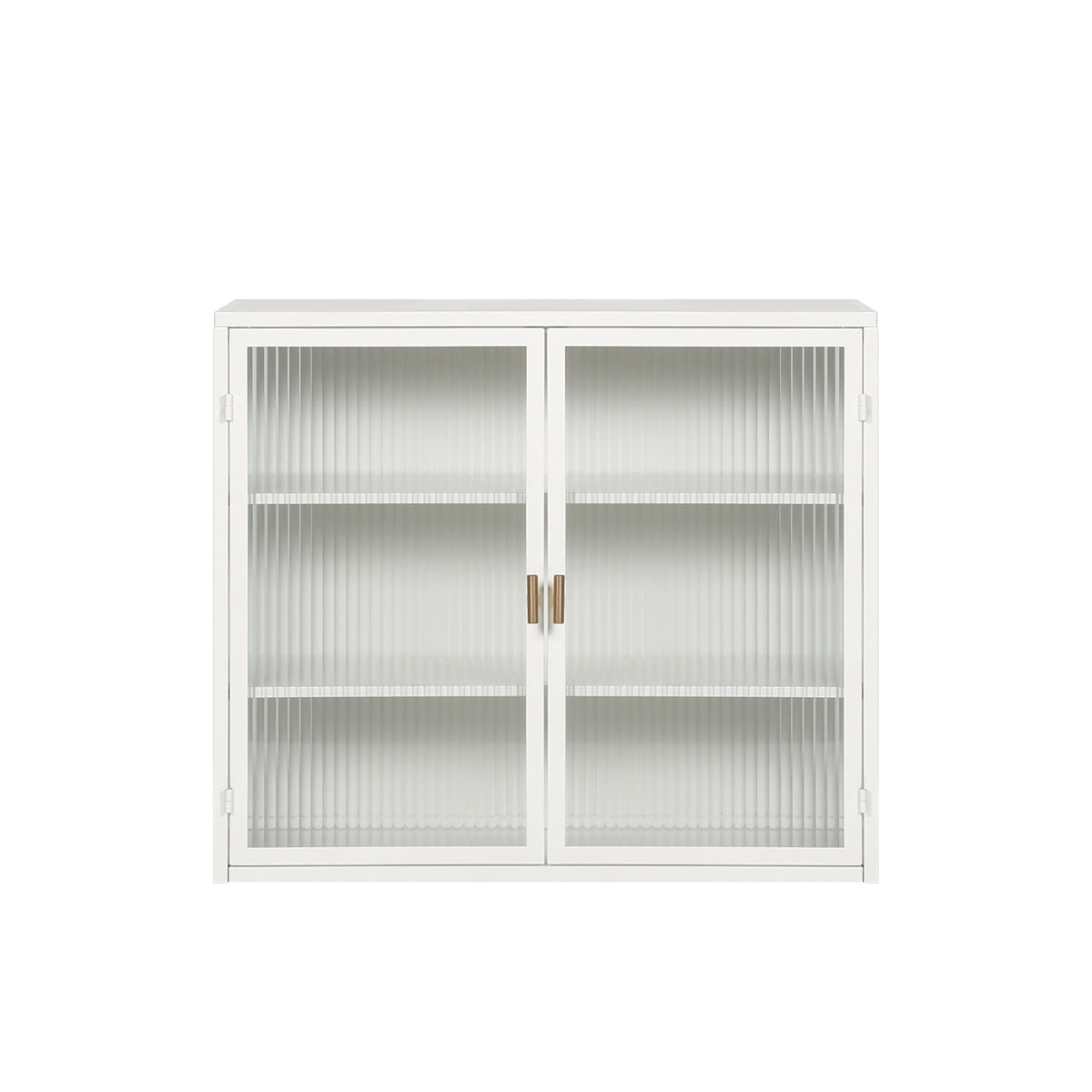 27.56"Glass Doors Modern Two Door Wall Cabinet With Featuring Three Tier Storage For Entryway Living Room Bathroom Dining Room,White White Metal