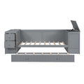 Twin Size Daybed With Storage Arms, Trundle And Charging Station, Gray Box Spring Not Required Twin Grey Wood Daybeds Solid Wood Mdf