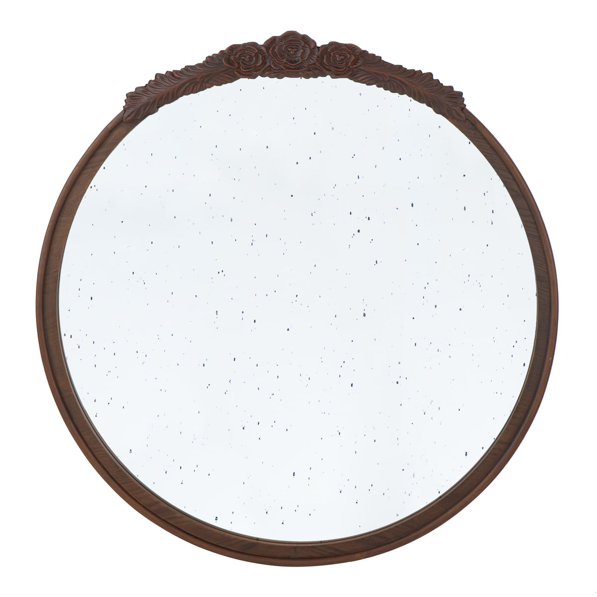 30"X30" Round Hand Carved Rose Antique Mirror Frame, Wall Mirror For Live Space, Bathroom, Entryway Wall D Cor Brown Brown Mdf Glass