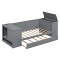 Twin Size Daybed With Storage Arms, Trundle And Charging Station, Gray Box Spring Not Required Twin Grey Wood Daybeds Solid Wood Mdf