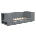 Twin Size Daybed With Storage Arms, Trundle And Charging Station, Gray Box Spring Not Required Twin Grey Wood Daybeds Solid Wood Mdf