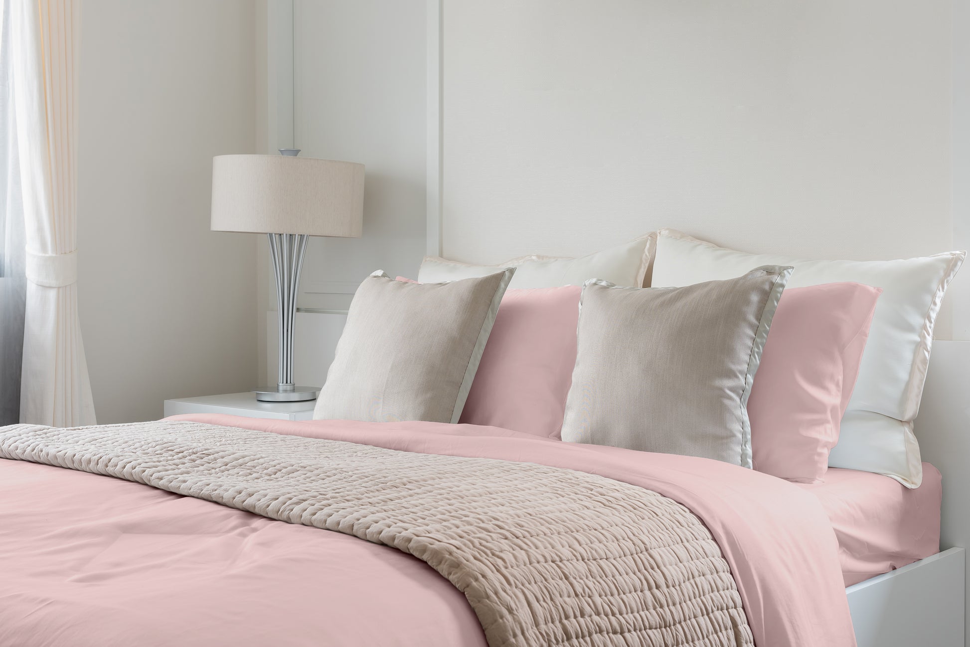 Luxuriously Soft 100% Viscose Derived From Bamboo 5 Piece Sheet Setoeko Tex Certified, Split King Pale Rose Rose Bamboo
