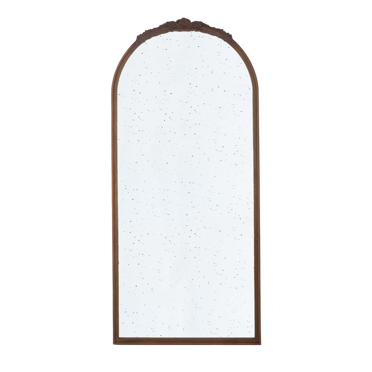 30" X 65" Hand Carved Rose Antique Mirror Frame, Large Arch Mirror Wall Decor For Living Room, Bathroom, Entryway Brown Brown Mdf Glass