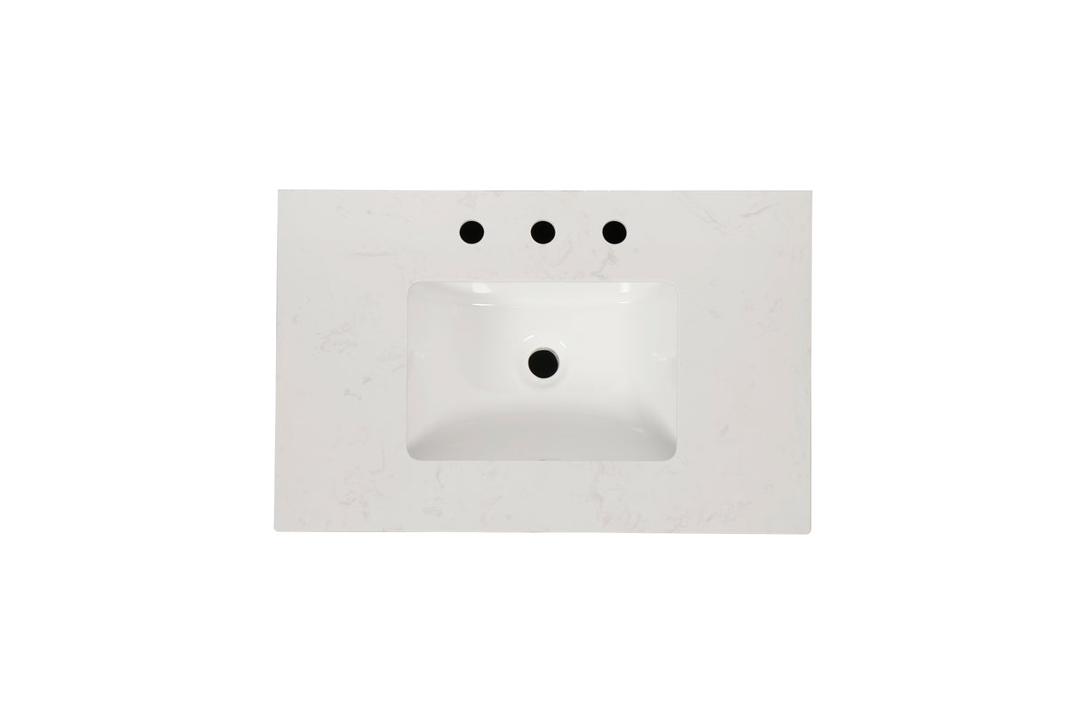 30 Inch Freestanding Bathroom Vanity With Sink, Carrara Engineered Marble Vanity Top With Undermounted Rectangular Ceramic Sink, Large Storage Soft Close Door, Navy Blue 24V03 30Nb Navy Blue Wood