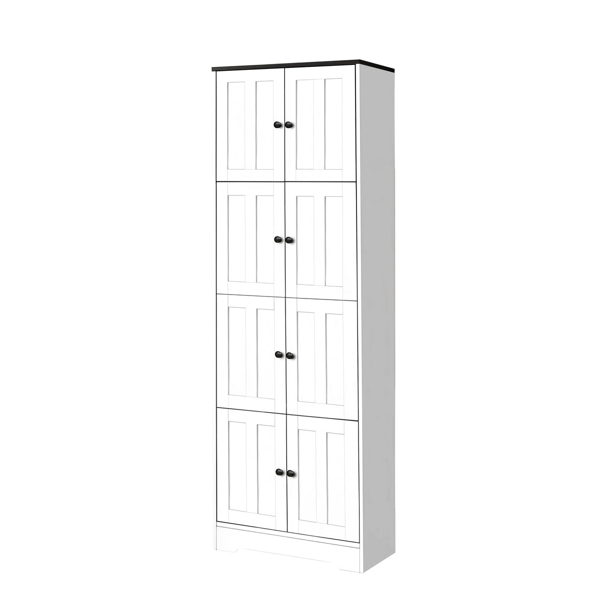 Tall Storage Cabinet With 8 Doors And 4 Shelves, Wall Storage Cabinet For Living Room, Kitchen, Office, Bedroom, Bathroom, White White Mdf