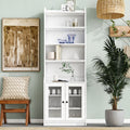 Elegant Tall Cabinet With Acrylic Board Door, Versatile Sideboard With Graceful Curves, Contemporary Bookshelf With Adjustable Shelves For Living Room, White Freestanding 5 Or More Shelves White Primary Living Space Open Storage Space Particle Board