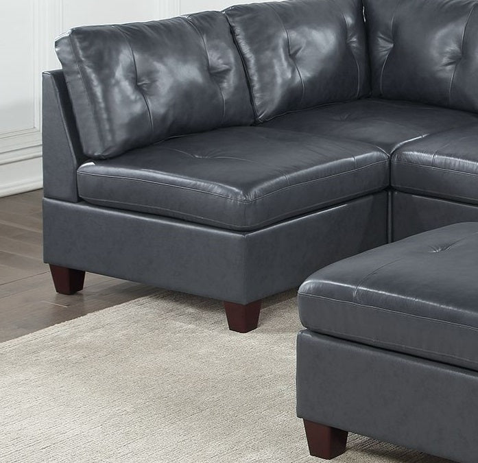 Contemporary Genuine Leather 1Pc Armless Chair Black Color Tufted Seat Living Room Furniture Black Primary Living Space Contemporary,Modern Genuine Leather