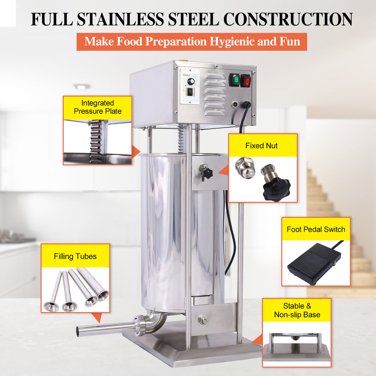 Electric Sausage Filler 20L Sausage Maker Stainless Steel Sausage Stuffer 110V 250W Sausage Ssteel Stuffing Tubestuffer Silver Stainless Steel