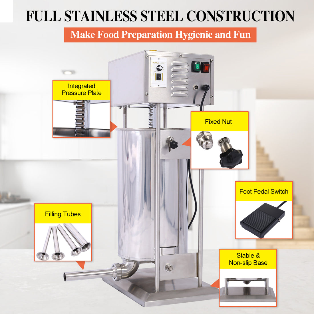 Electric Sausage Filler 25L Sausage Maker Stainless Steel Sausage Stuffer 110V 250W Sausage Ssteel Stuffing Tubestuffer Silver Stainless Steel