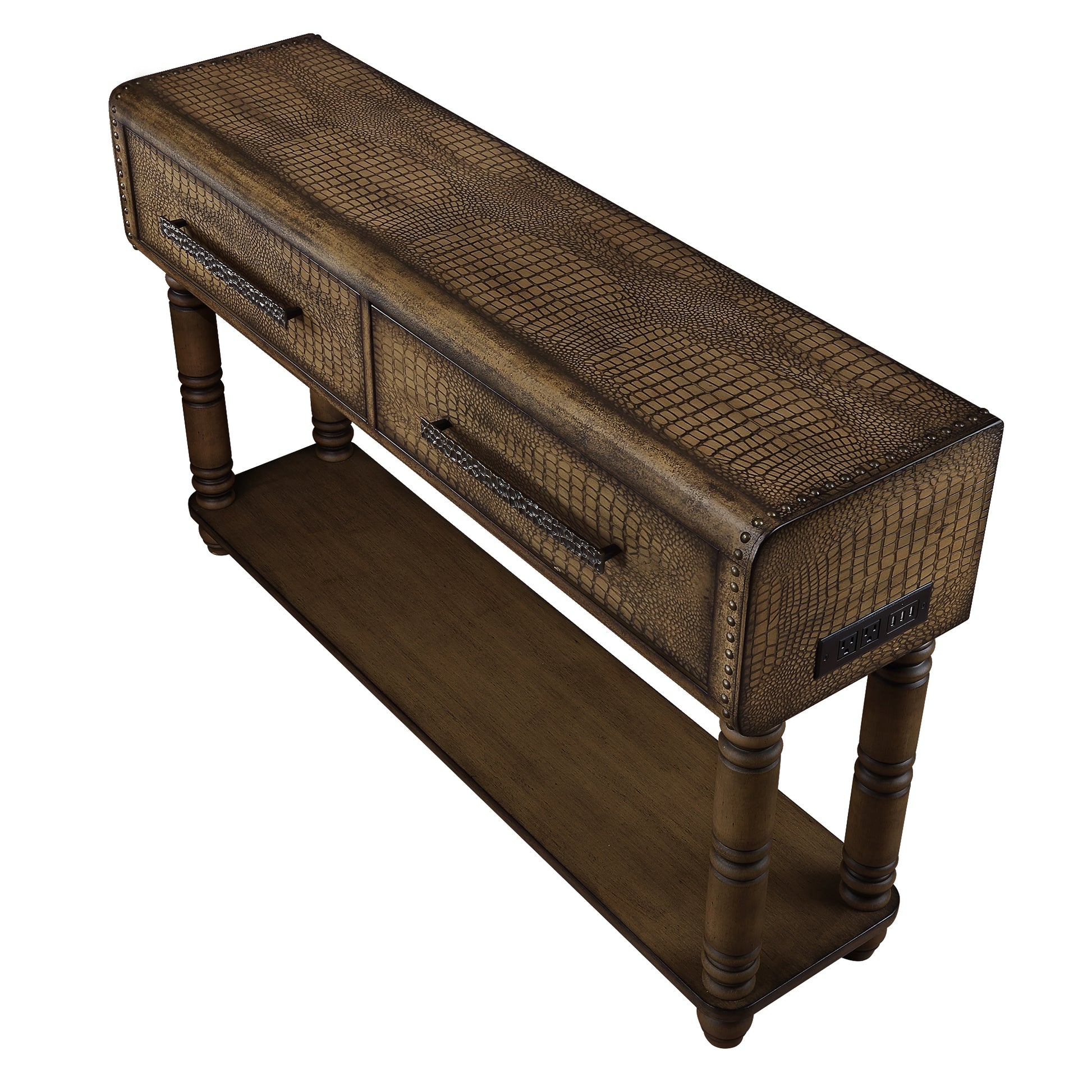 Light Luxury Retro Sofa Table With Outlets, 54 Inch Pine Wood Console Table With 2 Power Outlets And 2 Usb Ports For Entryway Hallway Living Room With Solid Wood Legs Antique Yellow Antique Yellow Built In Outlets Or Usb Primary Living Space American
