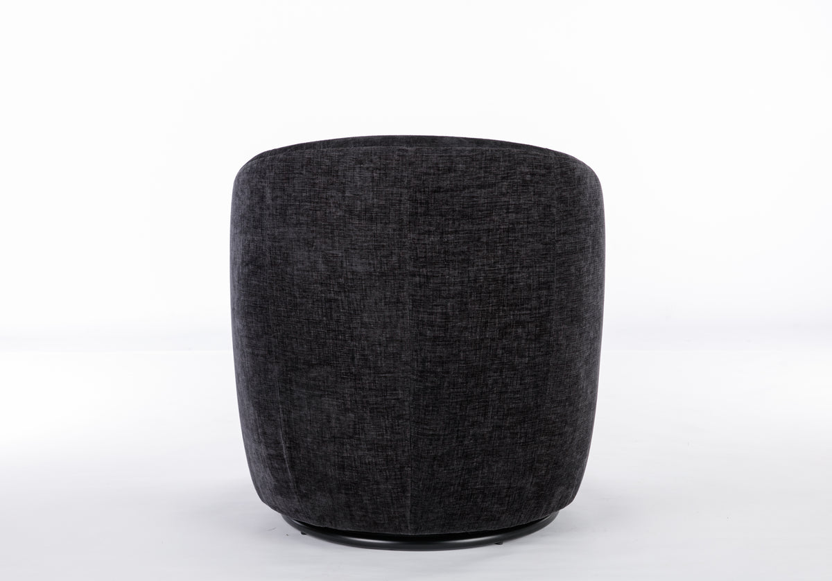 Chenille Fabric Swivel Accent Armchair Barrel Chair With Black Powder Coating Metal Ring,Black Black Foam Chenille