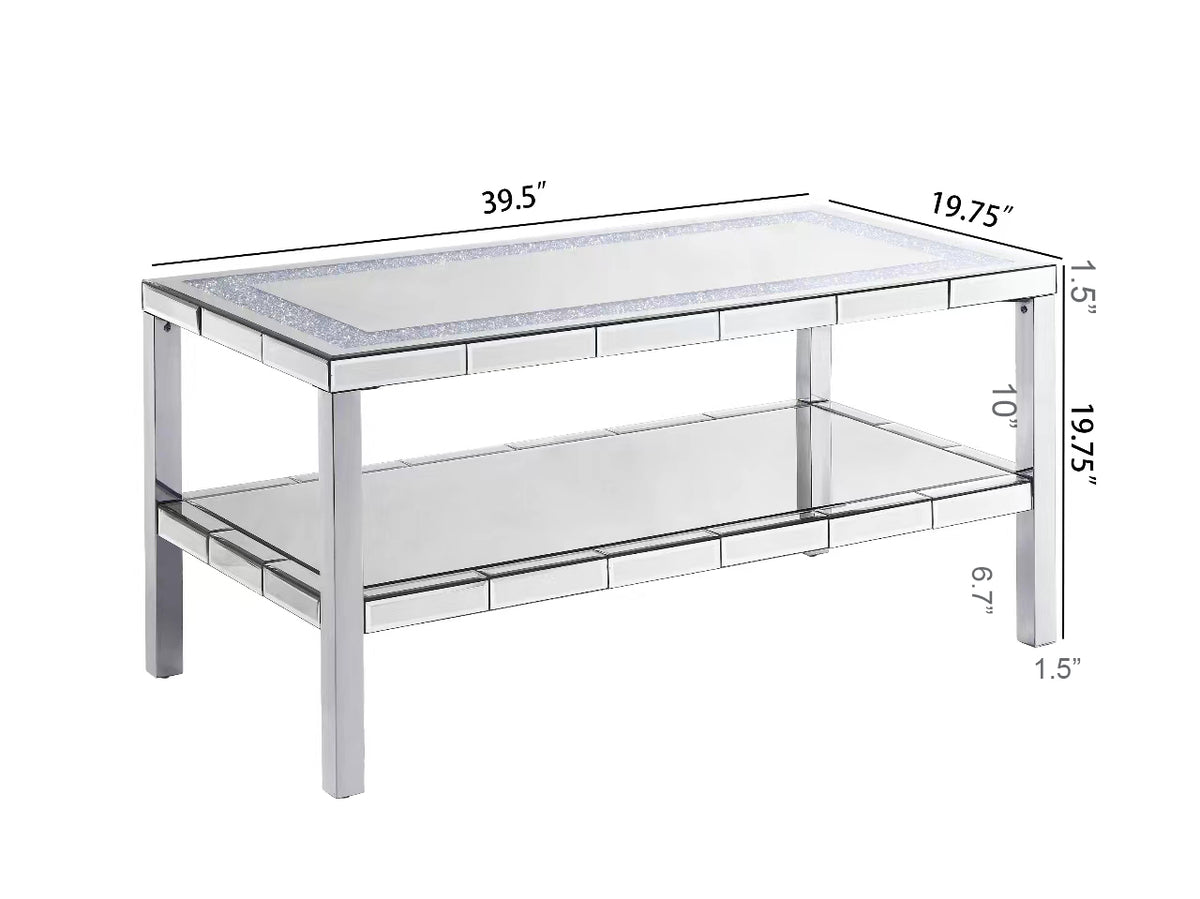 W 39.5" X D 19.5"X H 19.5" 2 Layer Crystal Mirror Stainless Steel Frame Coffee Table For Use In Offices, Shops, Living Rooms, Or Bedrooms Keyboard Tray Office Silver Computer Desk American Design Manual Freestanding Rectangular Open Storage Coffee & End