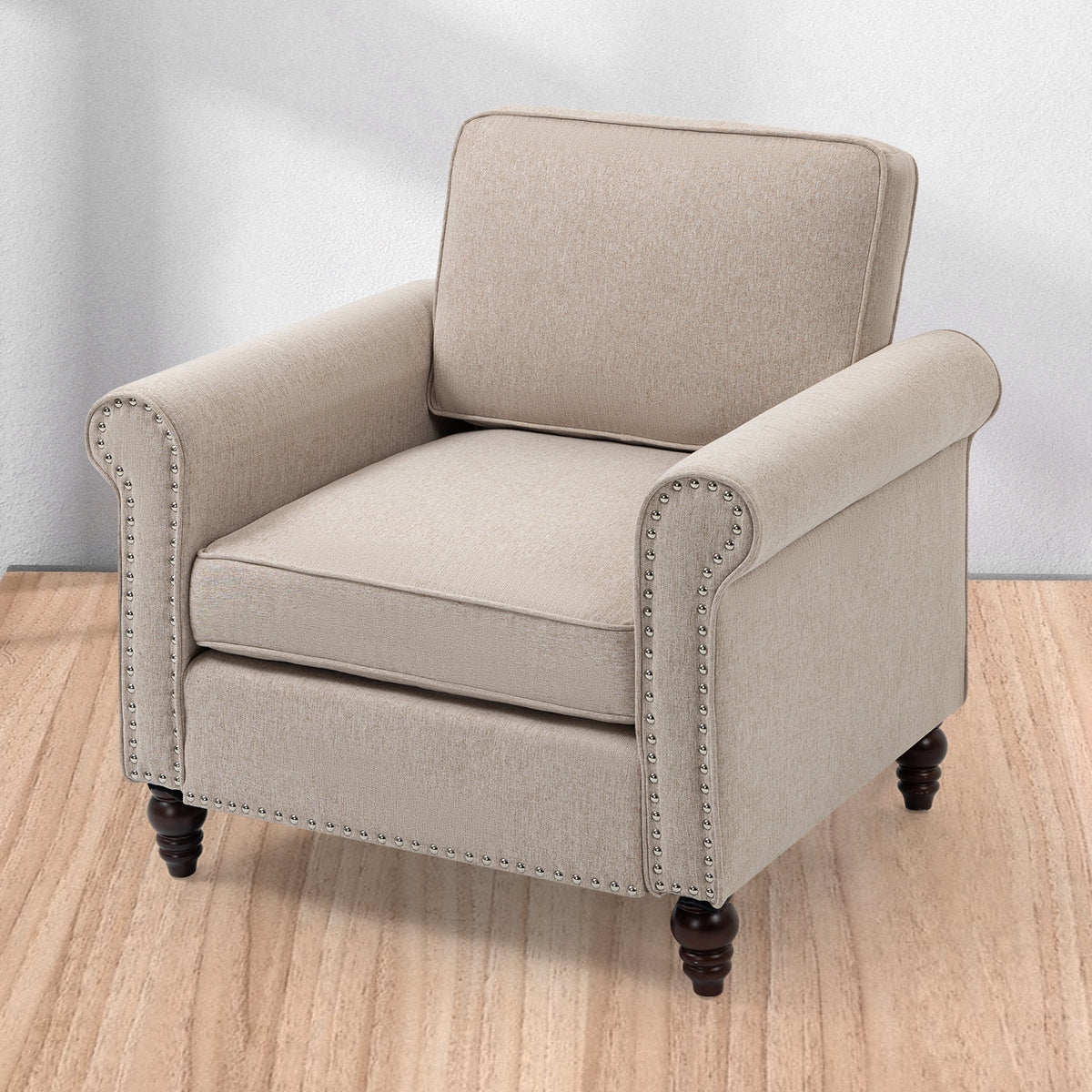 Modern Upholstered Accent Chair Armchair, Fabric Reading Living Room Side Chair,Single Sofa Light Beige Burlap