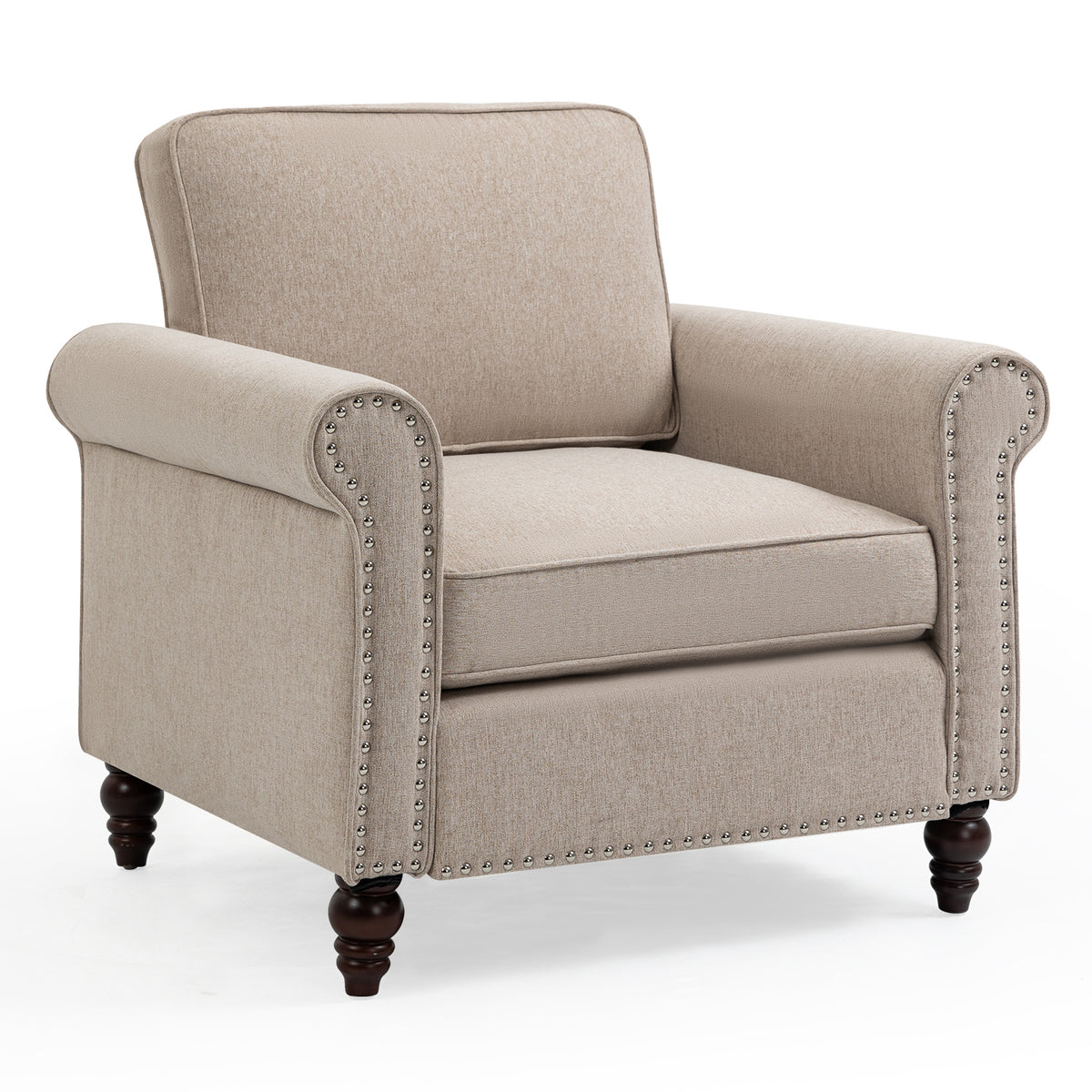 Modern Upholstered Accent Chair Armchair, Fabric Reading Living Room Side Chair,Single Sofa Light Beige Burlap