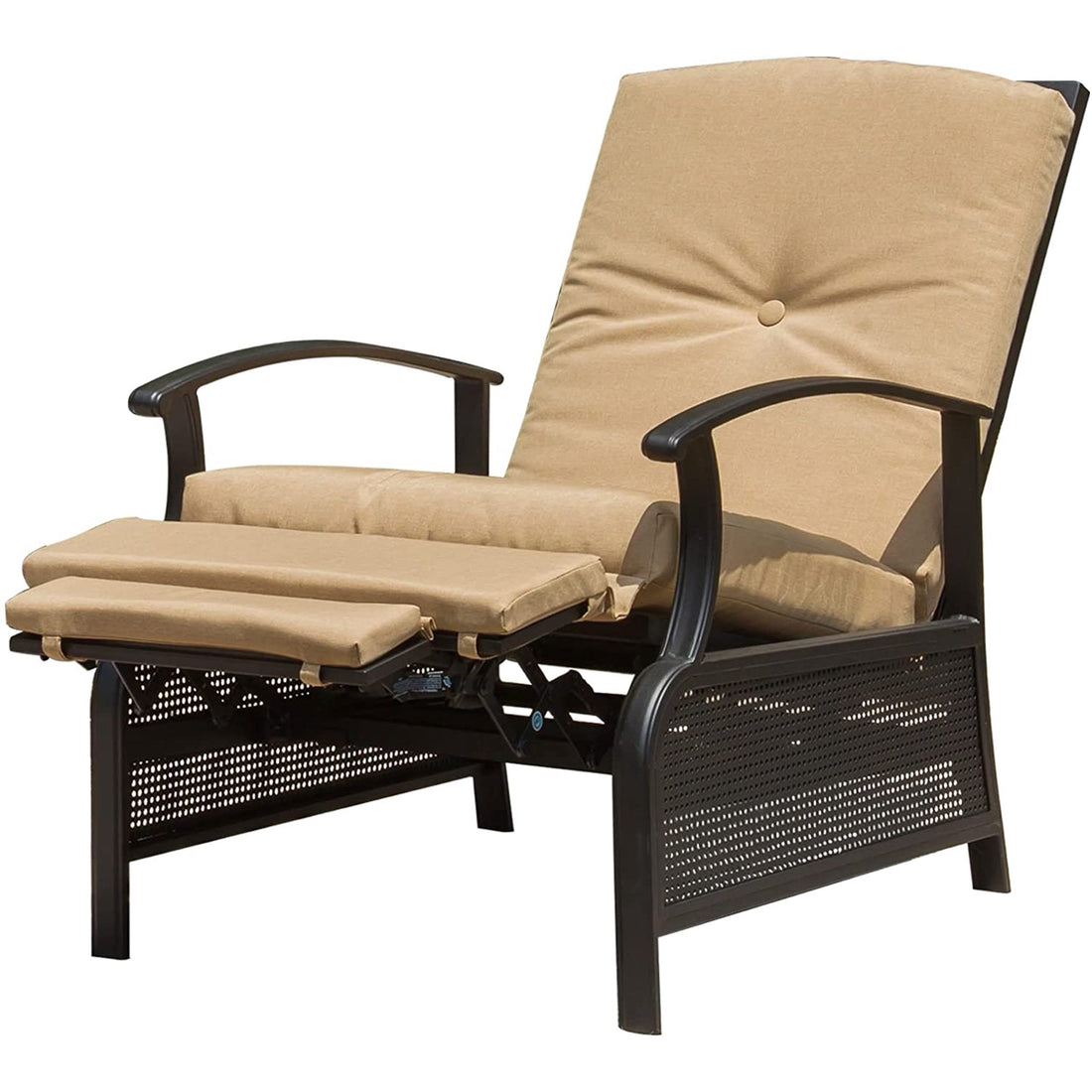 Patio Recliner Chair With Cushions,Outdoor Adjustable Lounge Chair,Reclining Patio Chairs With Strong Extendable Metal Frame For Reading,Garden,Lawn Khaki, 1 Chair Khaki Metal