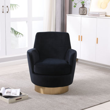 Velvet Swivel Barrel Chair, Swivel Accent Chairs Armchair For Living Room, Reading Chairs For Bedroom Comfy, Round Barrel Chairs With Gold Stainless Steel Base Black Black Primary Living Space American Design Foam Velvet