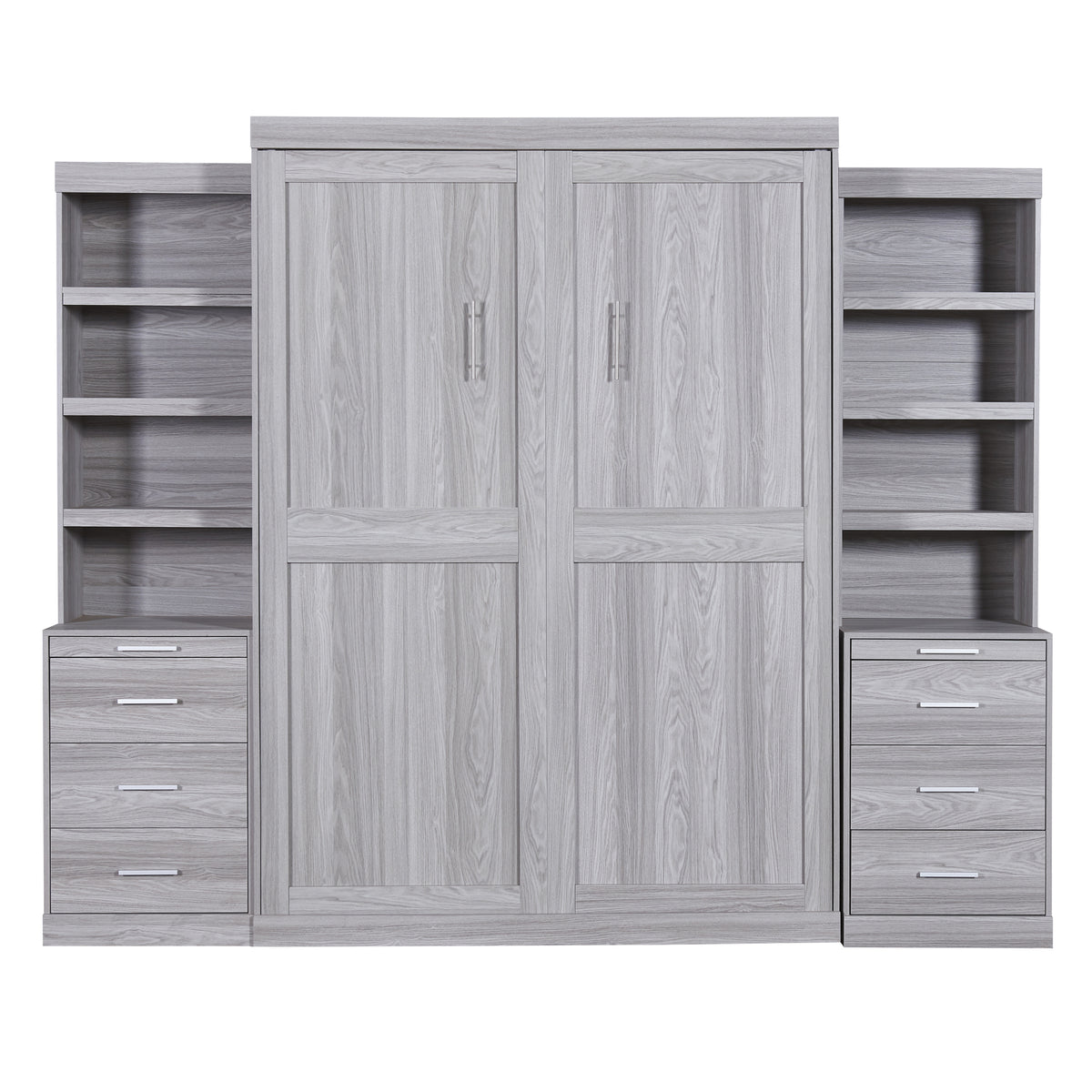 Full Size Murphy Bed With Storage Shelves And Drawers, Gray Box Spring Not Required Full Gray Murphy Solid Wood Mdf