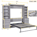 Full Size Murphy Bed With Storage Shelves And Drawers, Gray Box Spring Not Required Full Gray Murphy Solid Wood Mdf