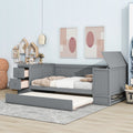 Twin Size Daybed With Storage Arms, Trundle And Charging Station, Gray Box Spring Not Required Twin Grey Wood Daybeds Solid Wood Mdf