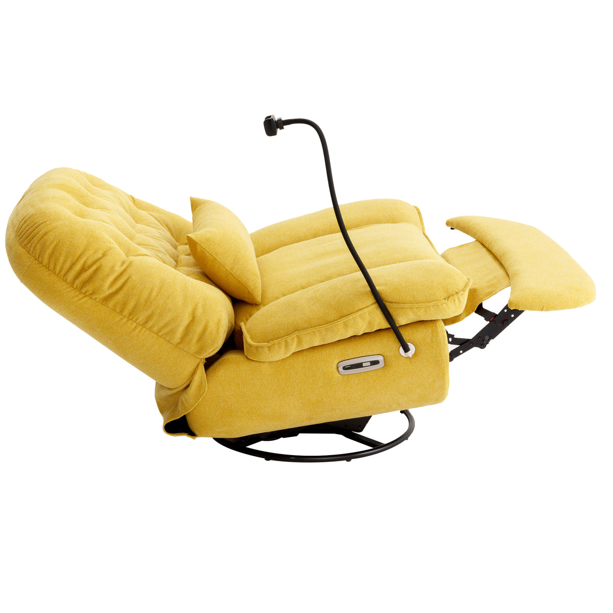 270 Degree Swivel Power Recliner With Voice Control, Bluetooth Music Player,Usb Ports, Atmosphere Lamp, Hidden Arm Storage And Mobile Phone Holder For Living Room, Bedroom, Apartment, Yellow Yellow Foam Linen