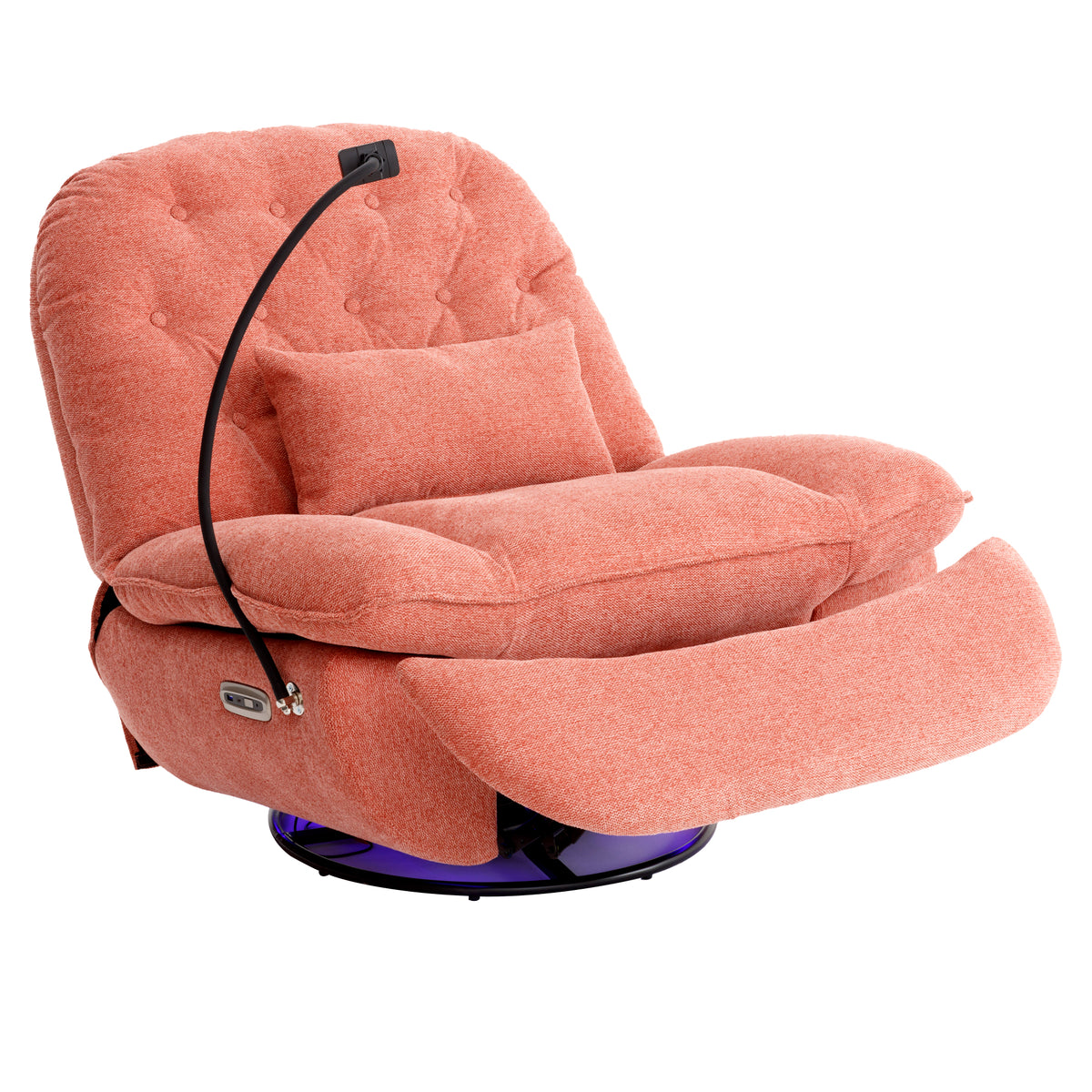 270 Degree Swivel Power Recliner With Voice Control, Bluetooth Music Player,Usb Ports, Atmosphere Lamp, Hidden Arm Storage And Mobile Phone Holder For Living Room, Bedroom, Apartment, Red Red Foam Linen