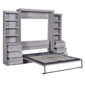 Full Size Murphy Bed With Storage Shelves And Drawers, Gray Box Spring Not Required Full Gray Murphy Solid Wood Mdf
