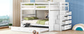 Full Over Full Bunk Bed With Twin Size Trundle And Staircase, White White Solid Wood