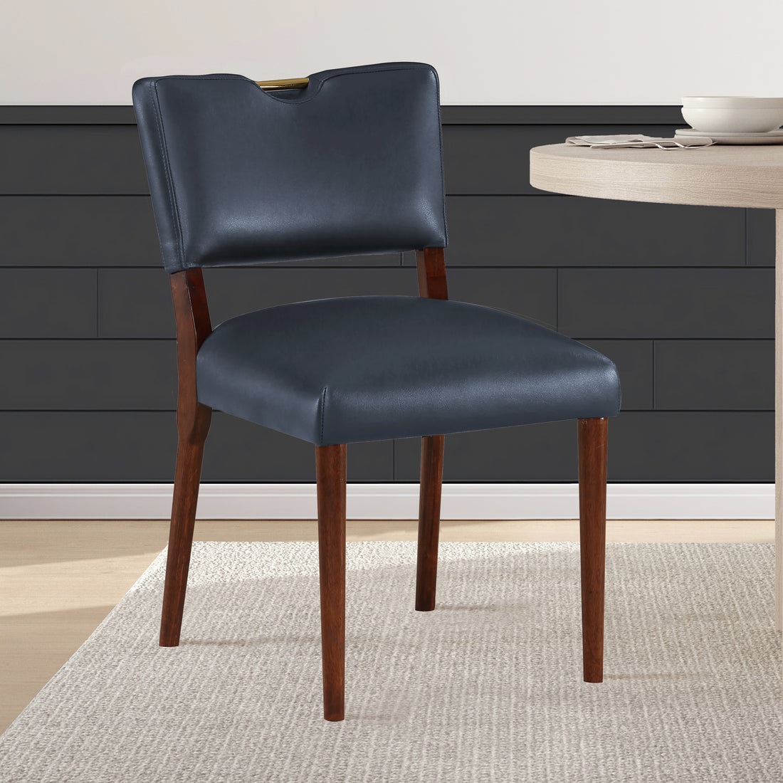 Bryson Midnight Blue Faux Leather Dining Chair Set Of 2 Dark Navy Foam Solid Wood