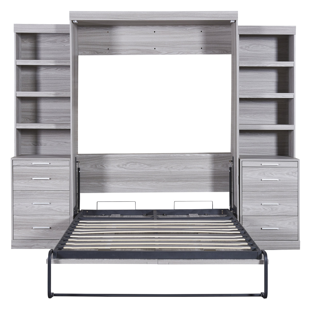 Full Size Murphy Bed With Storage Shelves And Drawers, Gray Box Spring Not Required Full Gray Murphy Solid Wood Mdf
