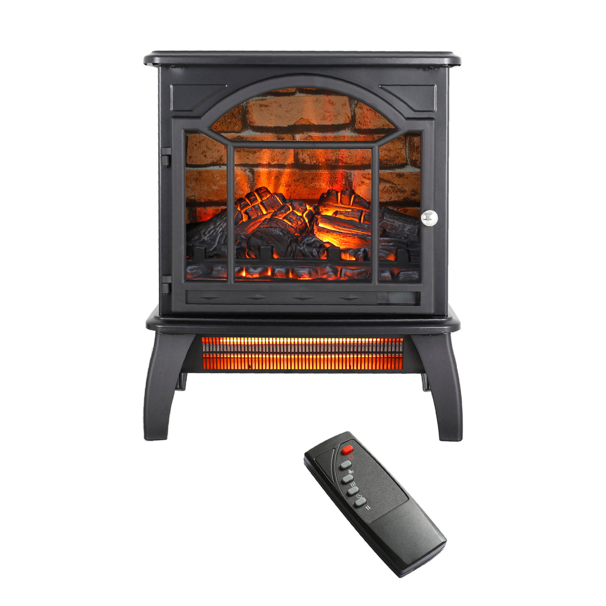 18 Inch 3D Flame Electric Infrared Quartz Fireplace Stove With Remote Control Powder Coated Electric Yes Antique Black Vent Free Yes Freestanding Tempered Glass Sheet Metal Electric