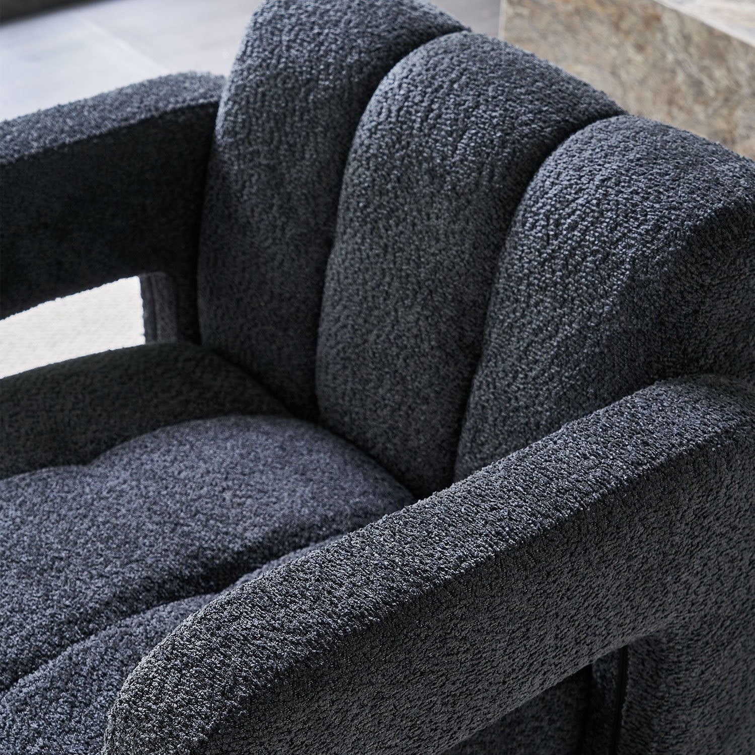 31.10" Wide Boucle Upholstered Accent Chair Dark Grey Primary Living Space Modern Fiber Foam And Polyester Fiber Pad Boucle