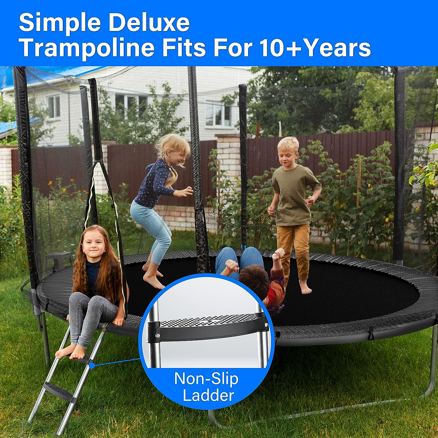 Simple Deluxe Trampoline For Kids With Safety Enclosure Net 14Ft Wind Stakes Simple Deluxe 400Lbs Weight Capacity Outdoor Backyards Trampolines With Non Slip Ladder For Children Adults Family, Black Black Polypropylene