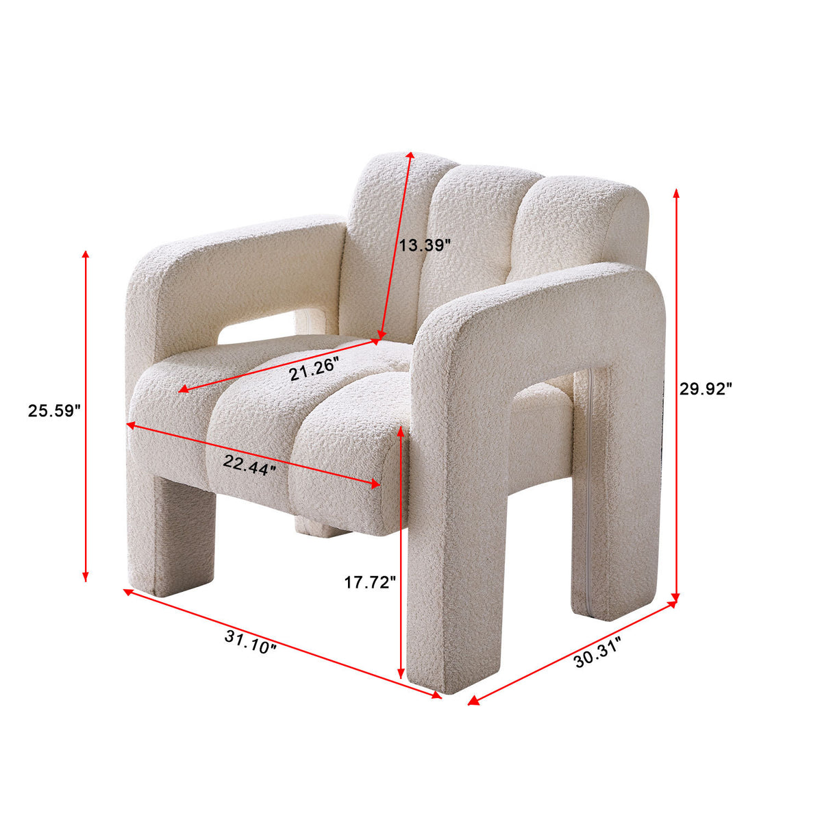 31.10" Wide Boucle Upholstered Accent Chair Beige Primary Living Space Modern Fiber Foam And Polyester Fiber Pad Boucle