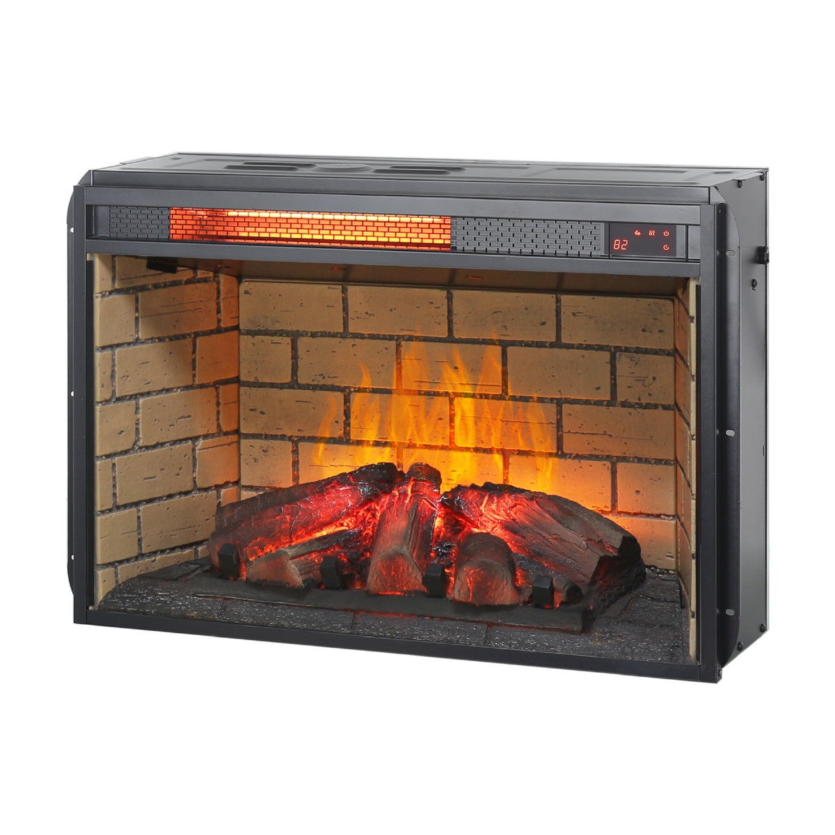 26 Inch Infrared Quartz Heater Fireplace Insert Woodlog Version With Brick Powder Coated Electric Antique Black Vent Free Primary Living Space Yes Insert Tempered Glass Sheet Metal Plastic Electric