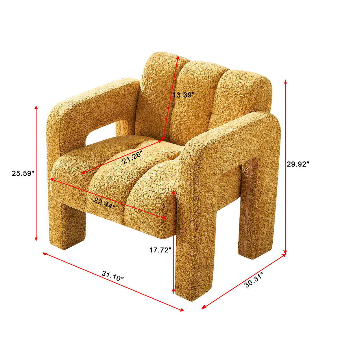 31.10" Wide Boucle Upholstered Accent Chair Yellow Primary Living Space Modern Fiber Foam And Polyester Fiber Pad Boucle